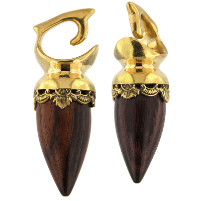 Brass Ethnic Weights with Wood Element (price for pair) Orecchio