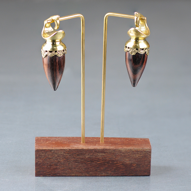 Brass Ethnic Weights with Wood Element (price for pair) Orecchio