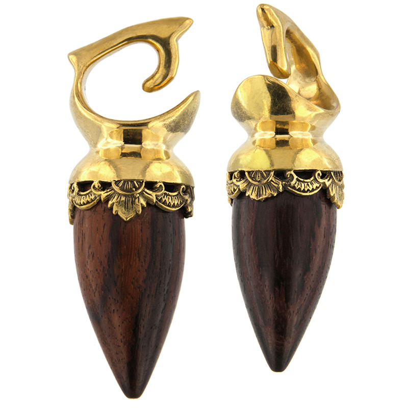 Brass Ethnic Weights with Wood Element (price for pair) Orecchio
