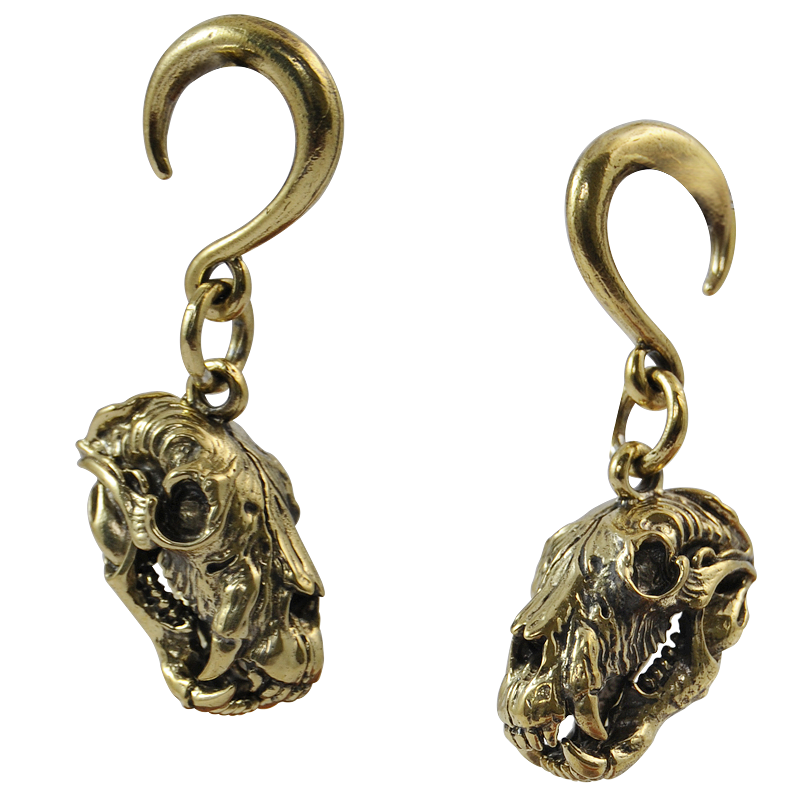 Brass Ear Weight Bear Skull Pendant (Price for Pair) Orecchio