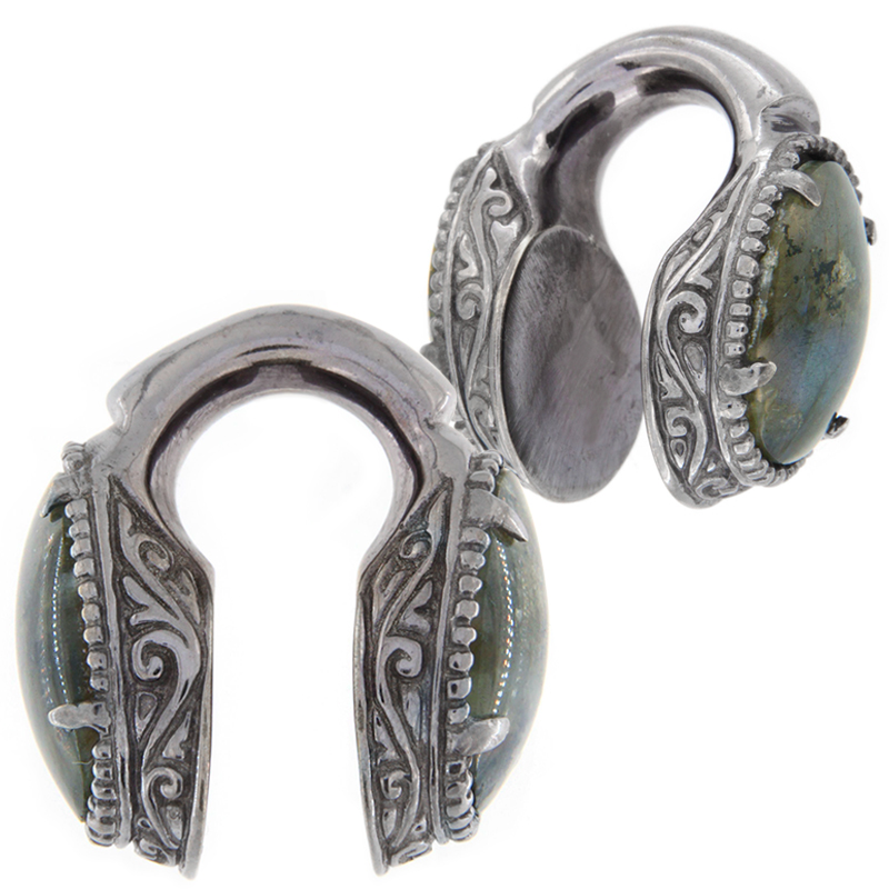 Black Brass Weigths with Labradorite Cabochon (price for pair) Orecchio