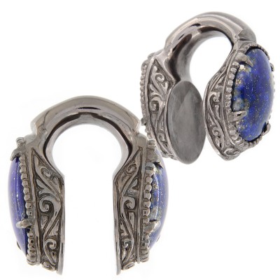 Black Brass Weigths with Lapis Lazuli Cabochon (price for pair) Orecchio