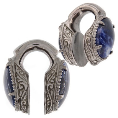 Black Brass Weigths with Sodalite Cabochon (price for pair) Orecchio