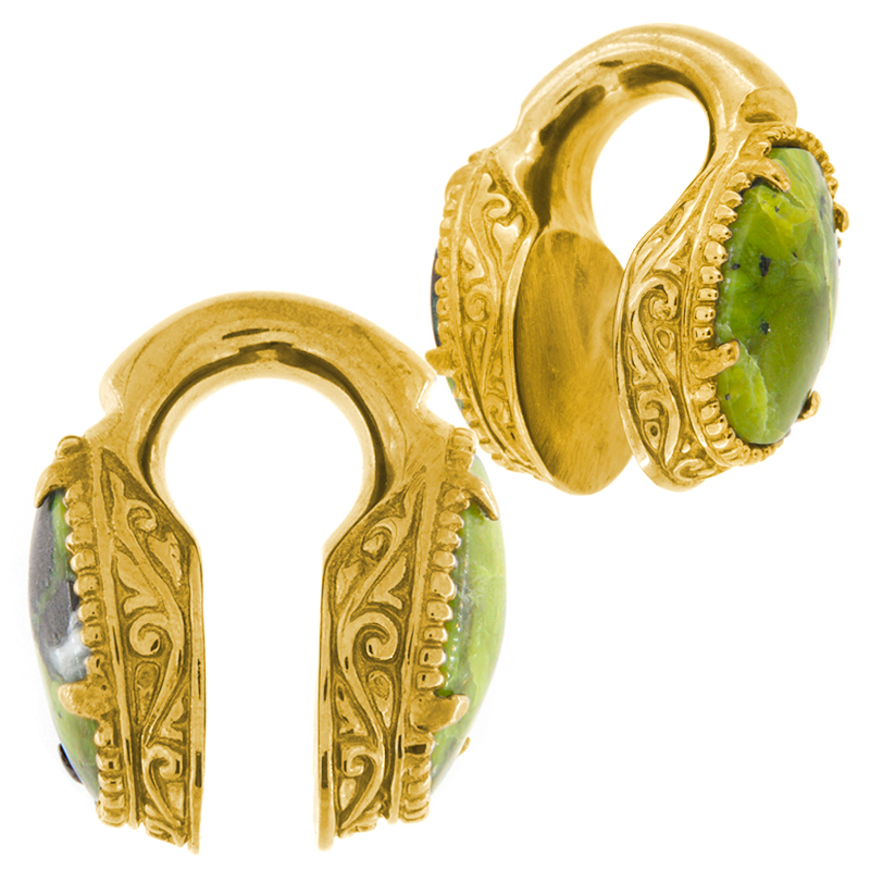 Brass Weigths with Lizardite (Norwegian Jade) Cabochon (price for pair) Orecchio