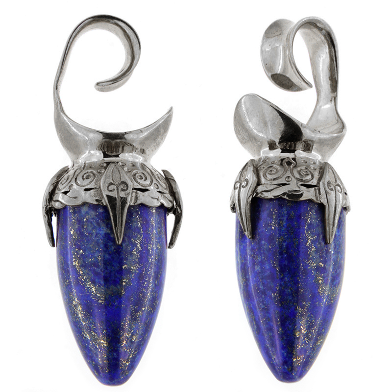 Black Brass Ear Weights with Lapis Lazuli Drop Stone (price for pair) Orecchio