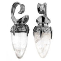 Black Brass Ear Weights with Quartz Drop Stone (price for pair)