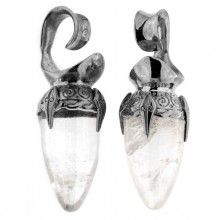 Black Brass Ear Weights with Quartz Drop Stone (price for pair)