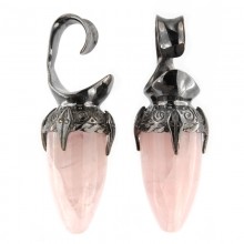 Black Brass Ear Weights with Rose Quartz Drop Stone (price for pair)