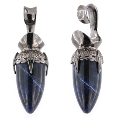 Black Brass Ear Weights with Sodalite Drop Stone (price for pair) Orecchio