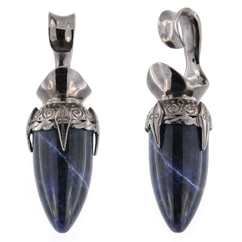 Black Brass Ear Weights with Sodalite Drop Stone (price for pair) Orecchio