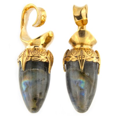 Brass Ear Weights with Labradorite Drop Stone (price for pair) Orecchio