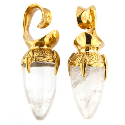 Brass Ear Weights with Quartz Drop Stone (price for pair) Orecchio