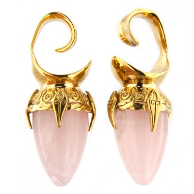 Brass Ear Weights with Rose Quartz Drop Stone (price for pair) Orecchio