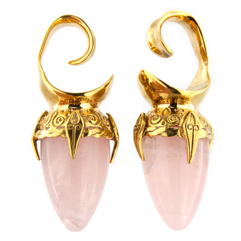 Brass Ear Weights with Rose Quartz Drop Stone (price for pair) Orecchio