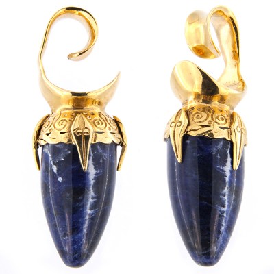 Brass Ear Weights with Sodalite Drop Stone (price for pair) Orecchio