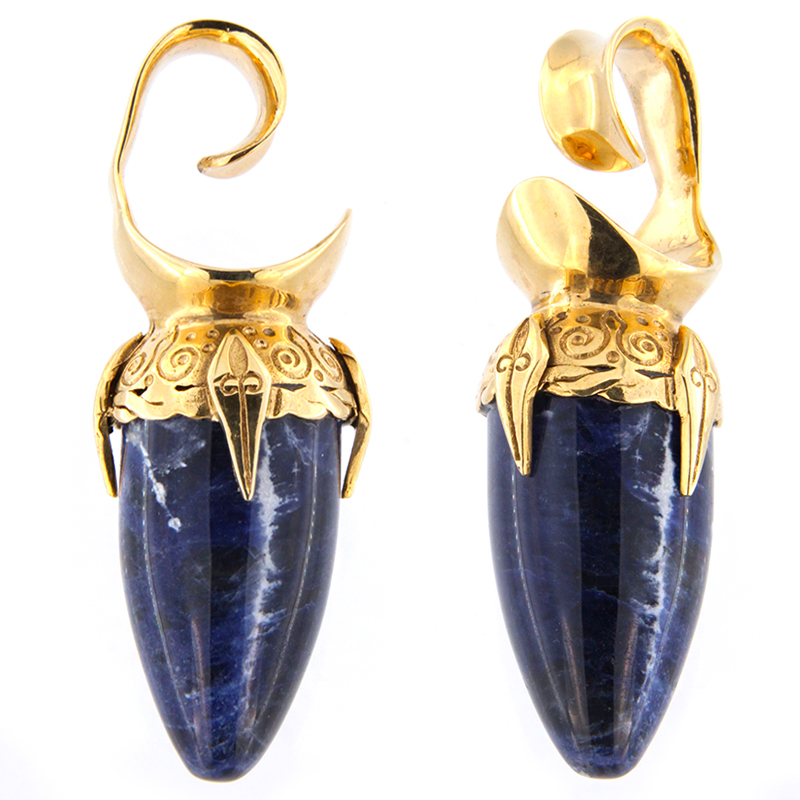Brass Ear Weights with Sodalite Drop Stone (price for pair) Orecchio
