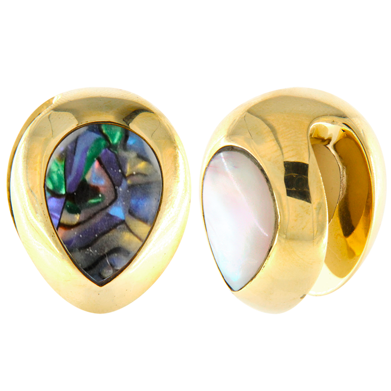 Brass Ear Weights with Tear Mother of Pearl (price for pair) Orecchio