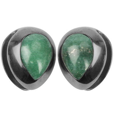 Black Brass Ear Weights with Aventurine Tear Drop (price for pair) Orecchio
