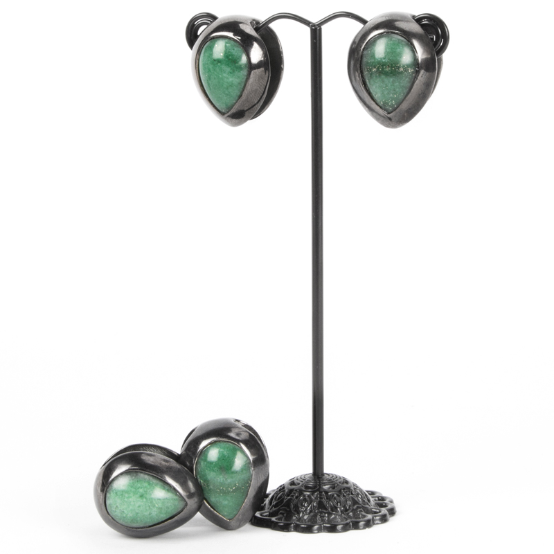 Black Brass Ear Weights with Aventurine Tear Drop (price for pair) Orecchio