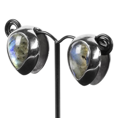 Black Brass Ear Weights with Labradorite Tear Drop (price for pair) Orecchio
