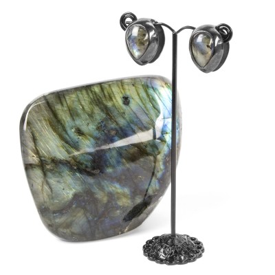 Black Brass Ear Weights with Labradorite Tear Drop (price for pair) Orecchio