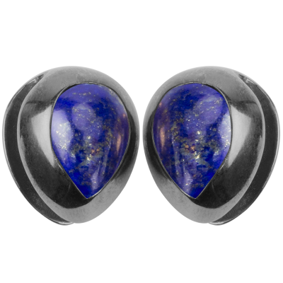 Black Brass Ear Weights with Lapis Lazuli Tear Drop (price for pair) Orecchio