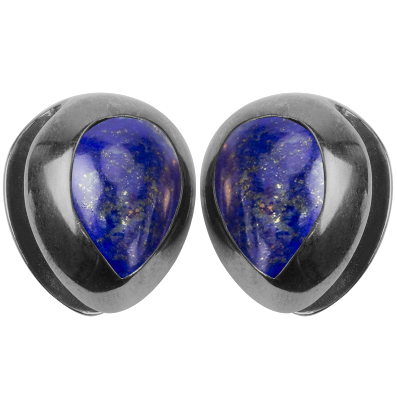 Black Brass Ear Weights with Lapis Lazuli Tear Drop (price for pair) Orecchio