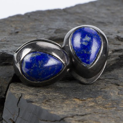 Black Brass Ear Weights with Lapis Lazuli Tear Drop (price for pair) Orecchio
