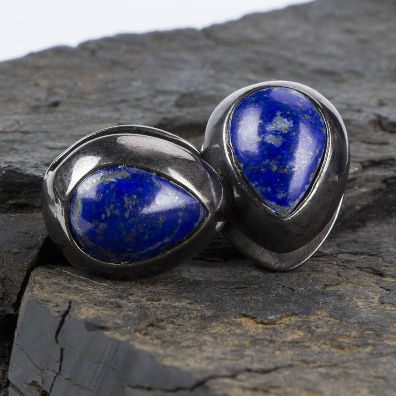 Black Brass Ear Weights with Lapis Lazuli Tear Drop (price for pair) Orecchio