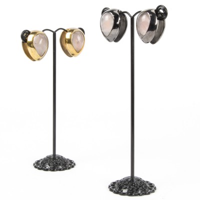 Black Brass Ear Weights with Rose Quartz Tear Drop (price for pair) Orecchio