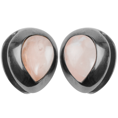 Black Brass Ear Weights with Rose Quartz Tear Drop (price for pair) Orecchio