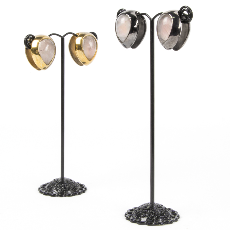 Black Brass Ear Weights with Rose Quartz Tear Drop (price for pair) Orecchio