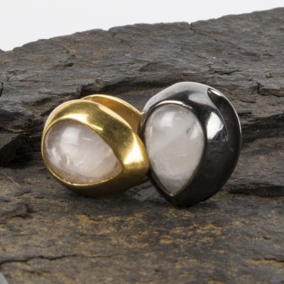 Black Brass Ear Weights with Rose Quartz Tear Drop (price for pair) Orecchio