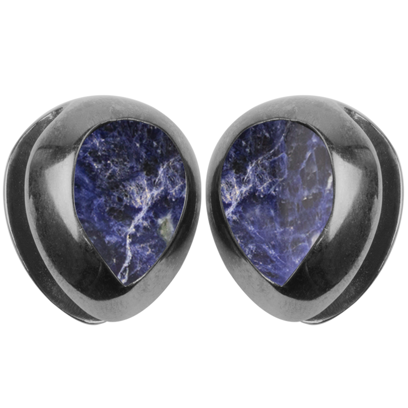 Black Brass Ear Weights with White Onyx Tear Drop (price for pair) Orecchio