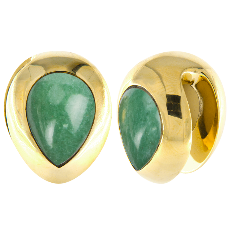 Brass Ear Weights with Aventurine Tear Drop (price for pair) Orecchio