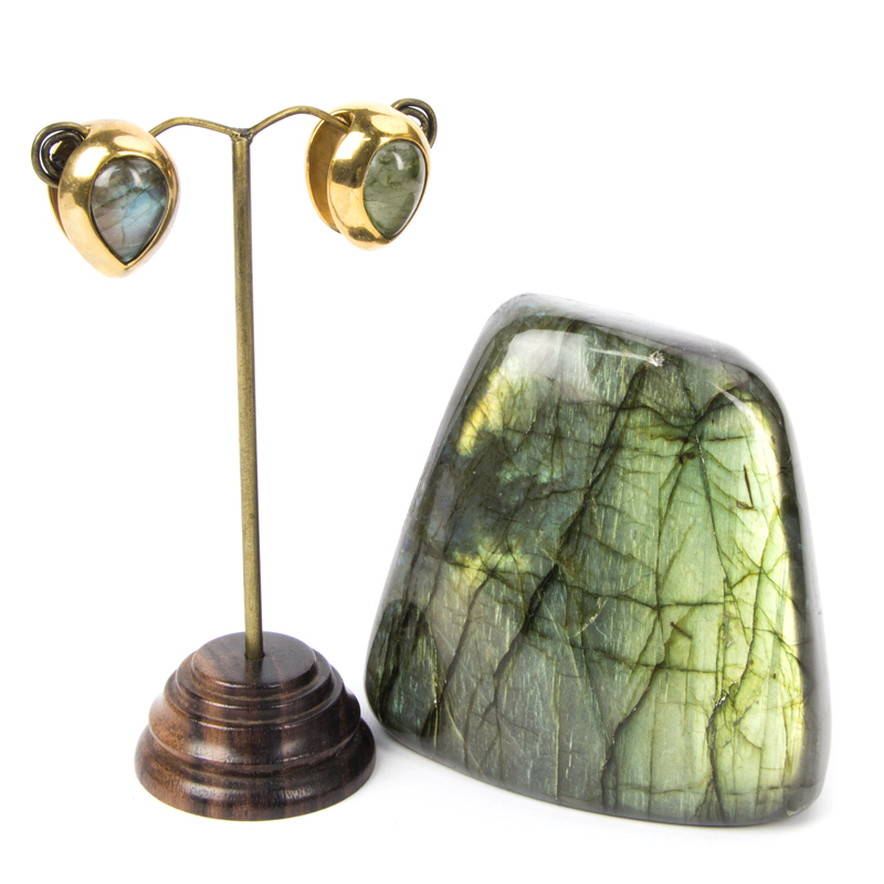 Brass Ear Weights with Labradorite Tear Drop (price for pair) Orecchio