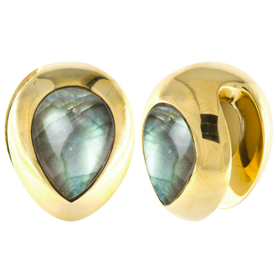 Brass Ear Weights with Labradorite Tear Drop (price for pair) Orecchio