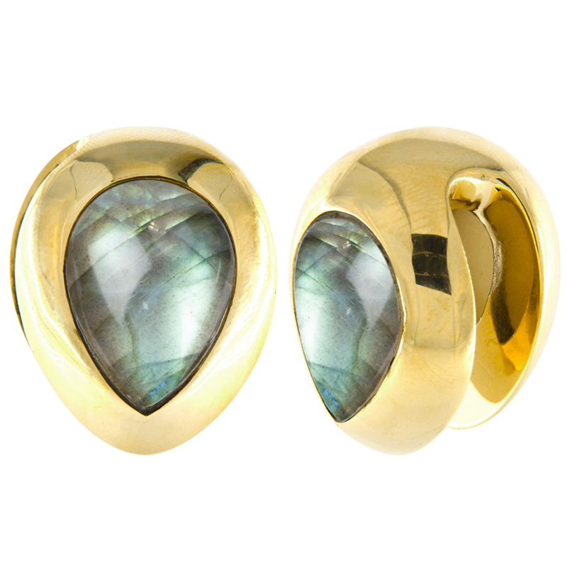Brass Ear Weights with Labradorite Tear Drop (price for pair) Orecchio