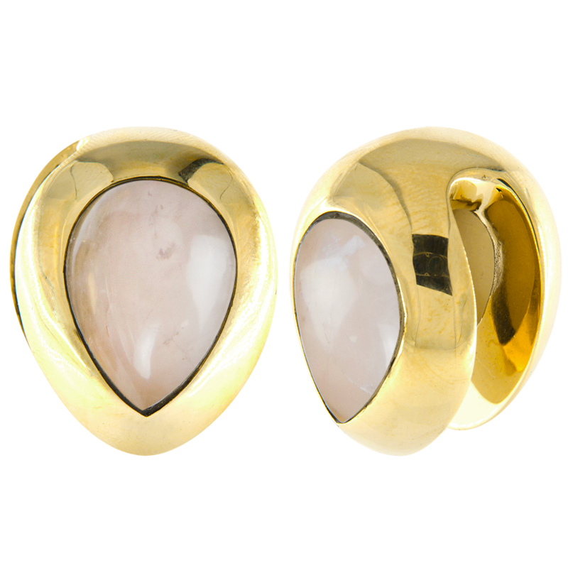 Brass Ear Weights with Rose Quartz Tear Drop (price for pair) Orecchio