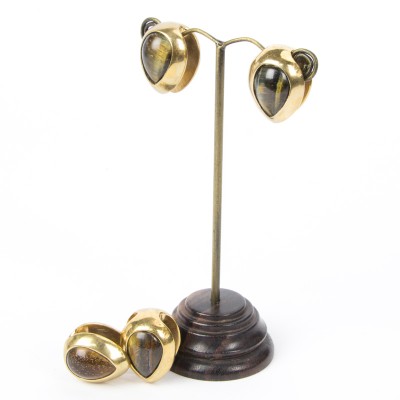 Brass Ear Weights with Tiger Eyes Tear Drop (price for pair) Orecchio