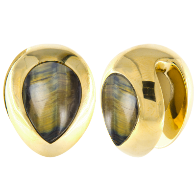 Brass Ear Weights with Tiger Eyes Tear Drop (price for pair) Orecchio