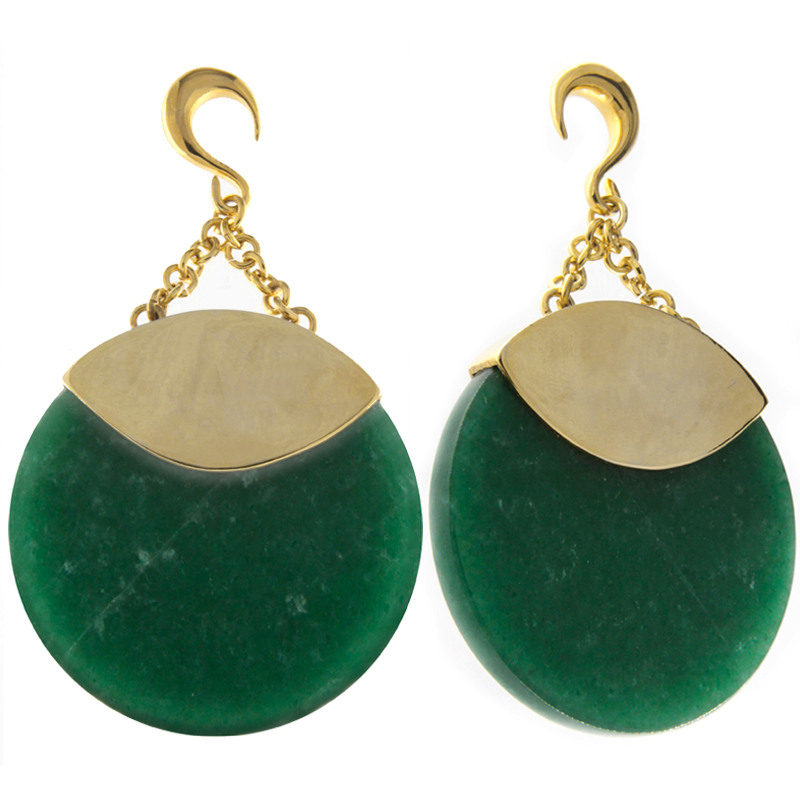 Handmade 60mm Apatite Stone Slice Dangling in Brass Set (price for pair) Ear