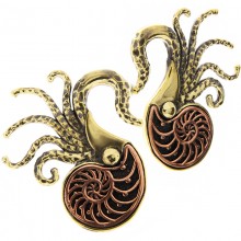 Brass Nautilus Ear Weight with Copper Inlay (price for pair)
