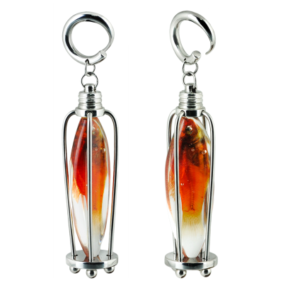 Resin Red Fish Trapped in Steel Pendant Cage (price for pair) Ear