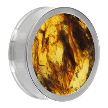 Natural Stone Slide in Steel Plug - Chiapas Amber (price for pair)