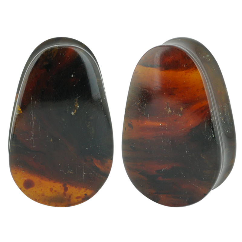 Sumatra Blue Amber Teardrop Plug (Price for Pair) Orecchio