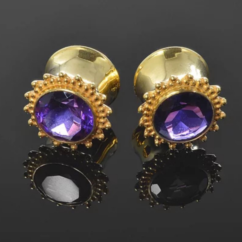 Amethyst Vermeil Gold Tribal Ear Plug (price for pair) Orecchio