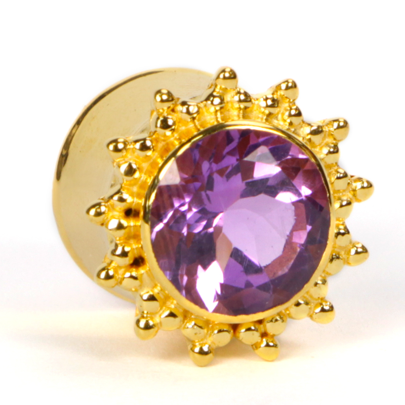 Amethyst Vermeil Gold Tribal Ear Plug (price for pair) Orecchio