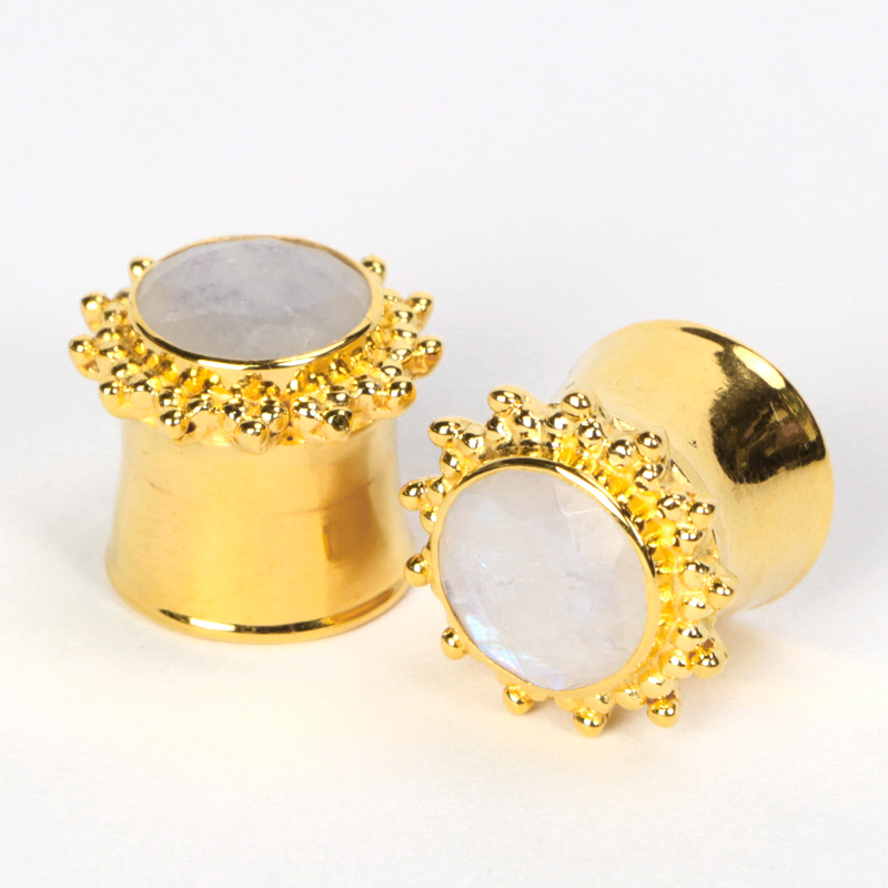 Moonstone Vermeil Gold Tribal Ear Plug (price for pair) Orecchio