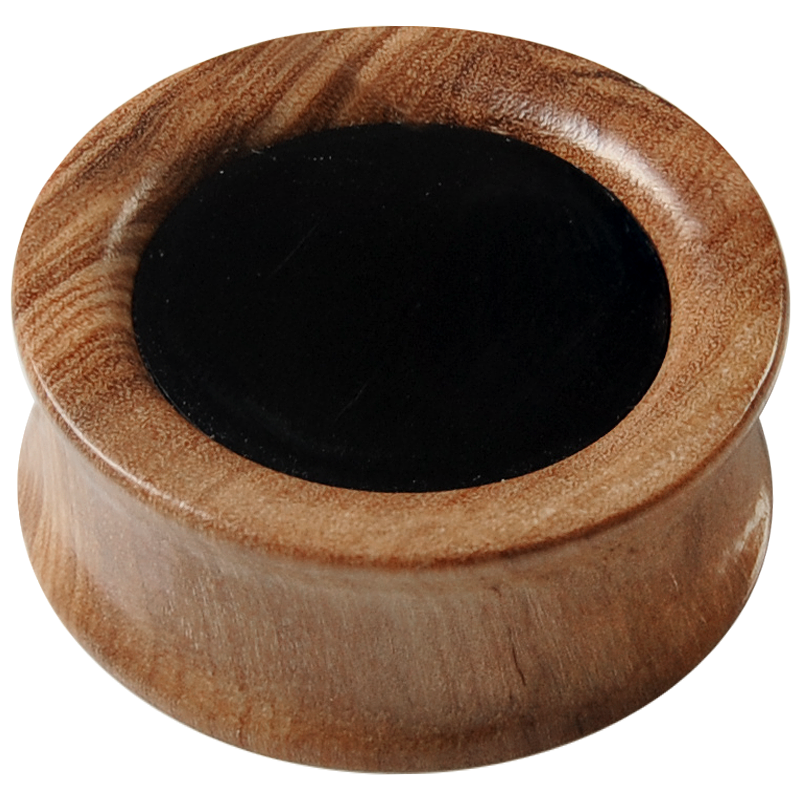 Jet Inlay Olive Wood Plug (price for pair) Orecchio